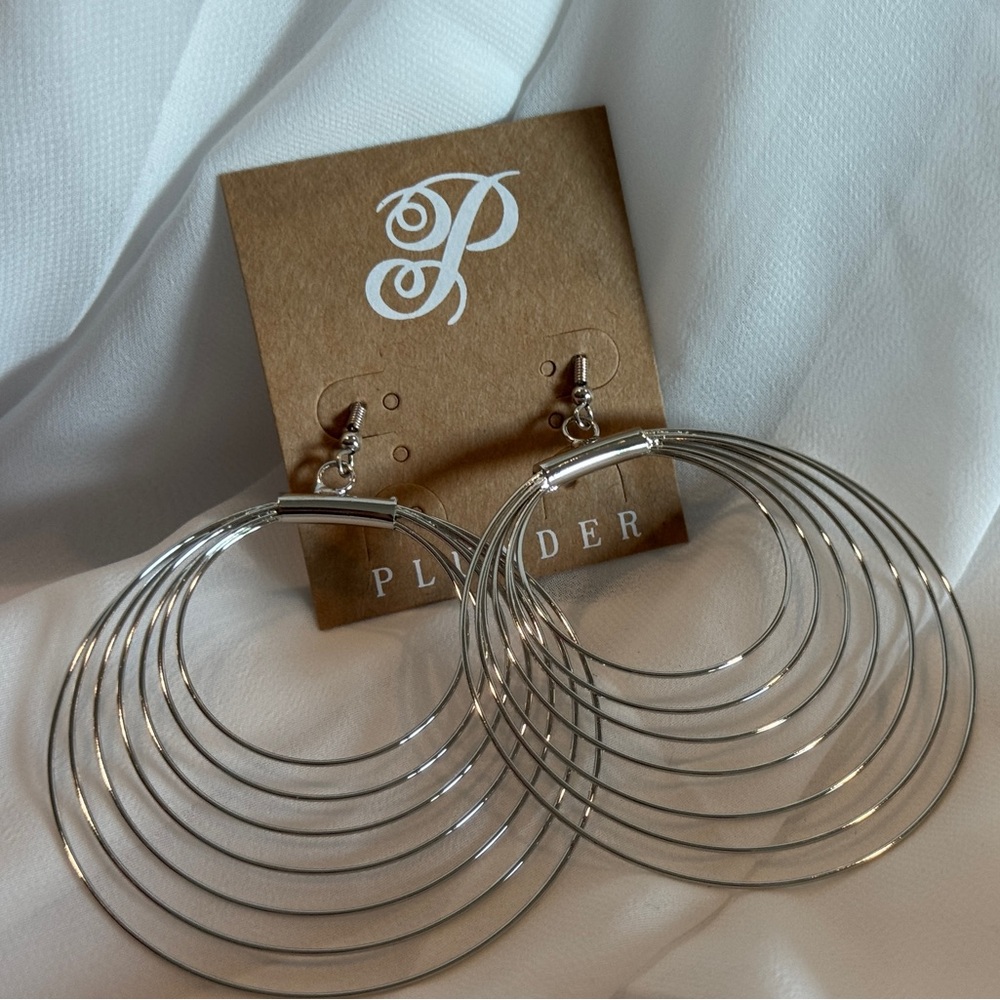 Plunder Shiny Silver Layered Multi-Hoop Earrings
